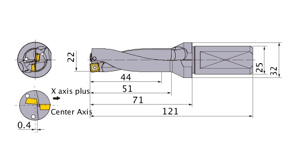 MMC indexable insert drill MVX2200X2F25, dia. 22mm medium (2xD)