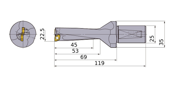 MMC indexable insert drill TAFS2250F25, dia. 22,5mm short (2xD)