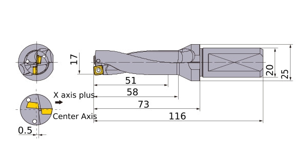 MMC indexable insert drill MVX1700X3F20, dia. 17mm medium (3xD)
